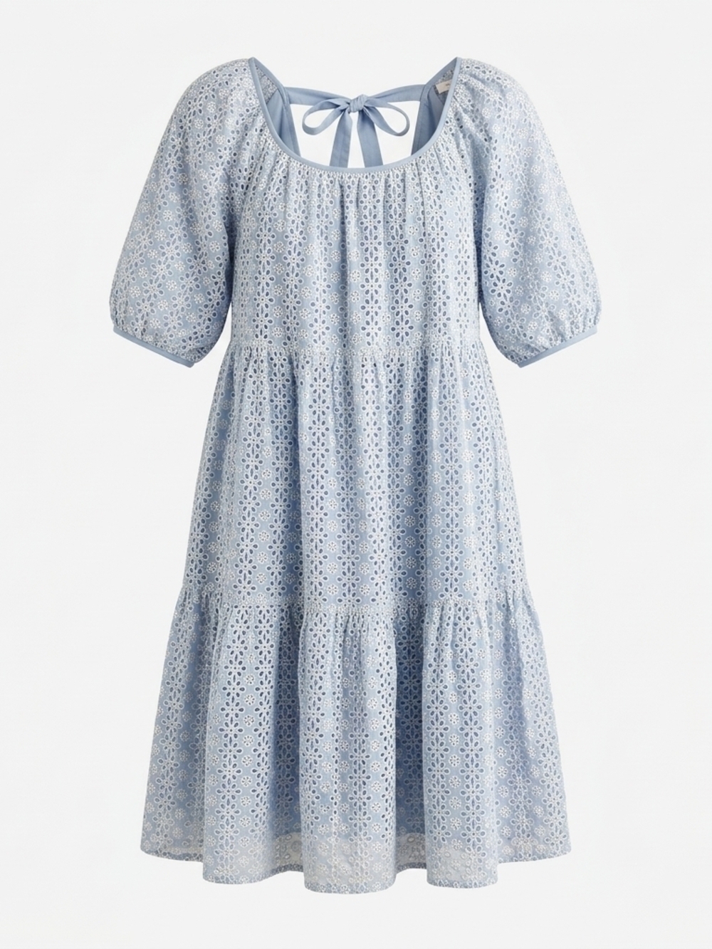 Joe Fresh Jillian Harris Light Blue Eyelet Tiered Dress with Tie Back